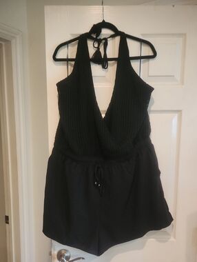 NWT Fashion Nova Sz 3x Curve St Tropez Crochet Black Romper Vacation Festival